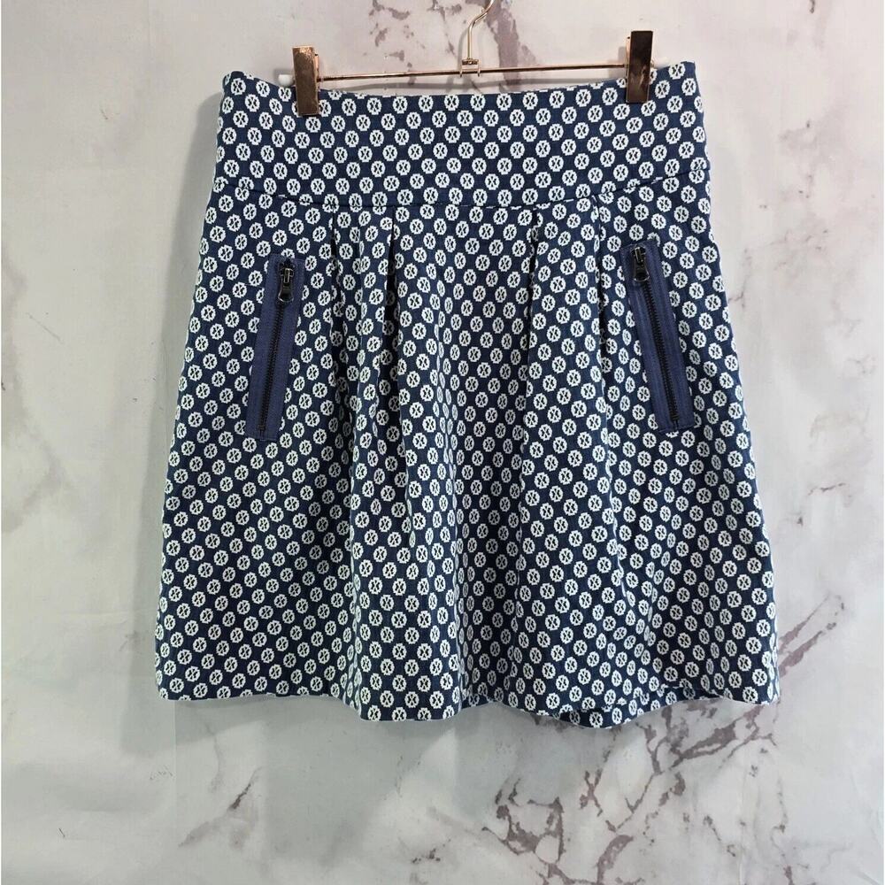 Anthropologie Skirt Womens Medium Navy White Maeve Jacquard Fourth Street Swing